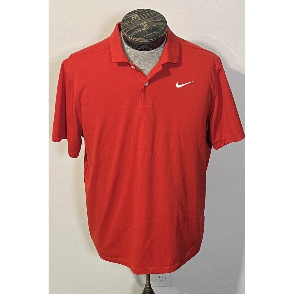 Nike Golf‎ Polo Shirt Mens Large Red Dri-FIT Standard Fit Performance Golf Top
